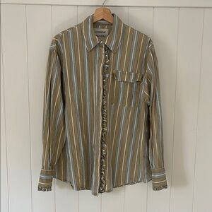 Damson Madder Women's Striped Button Down Shirt - Tan and White - sz12